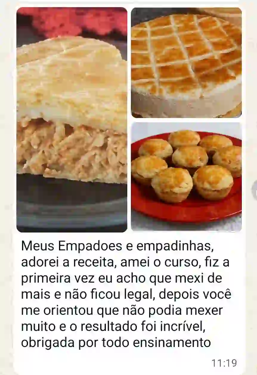 Print de depoimento de aluna sobre o curso Empadão Perfeito